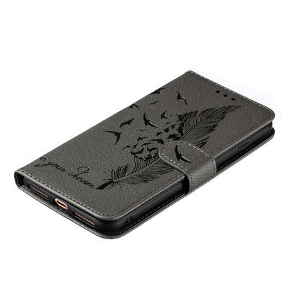 Feather Pattern Litchi Texture Horizontal Flip Leather Case with Wallet & Holder & Card Slots For iPhone 7 Plus / 8 Plus(Gray) - More iPhone Cases by buy2fix | Online Shopping UK | buy2fix