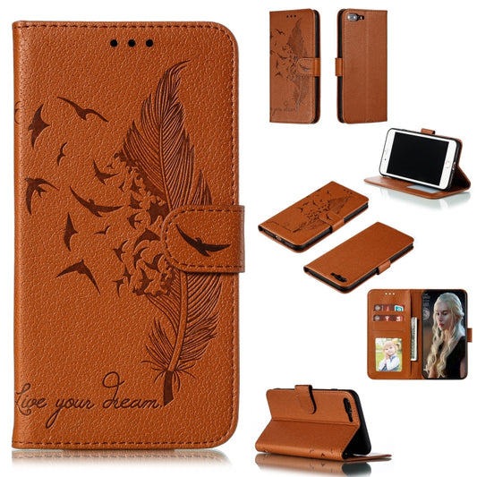 Feather Pattern Litchi Texture Horizontal Flip Leather Case with Wallet & Holder & Card Slots For iPhone 7 Plus / 8 Plus(Brown) - More iPhone Cases by buy2fix | Online Shopping UK | buy2fix