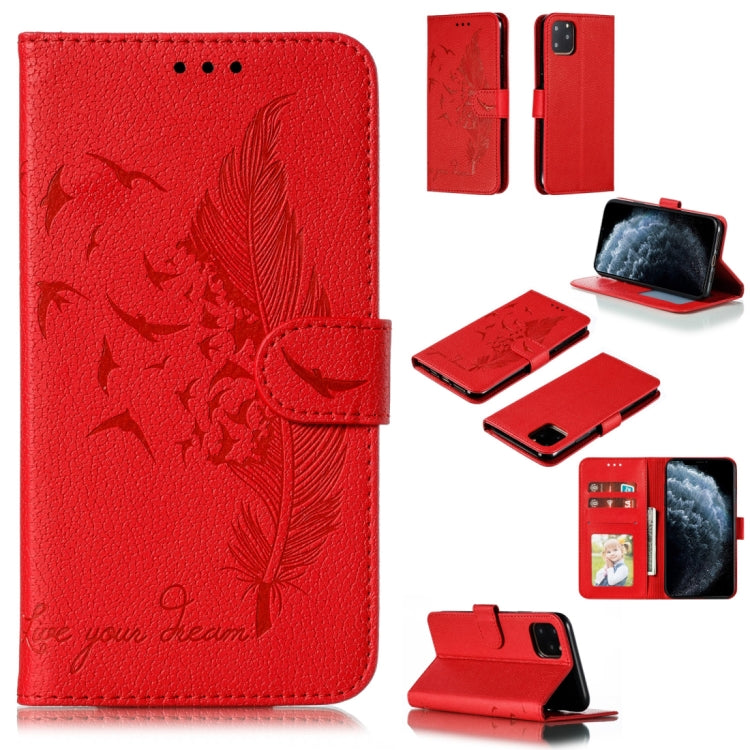 For iPhone 11 Pro Feather Pattern Litchi Texture Horizontal Flip Leather Case with Wallet & Holder & Card Slots (Red) - iPhone 11 Pro Cases by buy2fix | Online Shopping UK | buy2fix