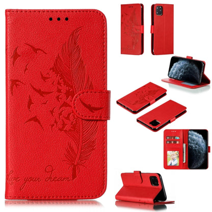 For iPhone 11 Pro Feather Pattern Litchi Texture Horizontal Flip Leather Case with Wallet & Holder & Card Slots (Red) - iPhone 11 Pro Cases by buy2fix | Online Shopping UK | buy2fix