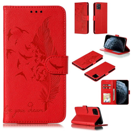 For iPhone 11 Pro Feather Pattern Litchi Texture Horizontal Flip Leather Case with Wallet & Holder & Card Slots (Red) - iPhone 11 Pro Cases by buy2fix | Online Shopping UK | buy2fix