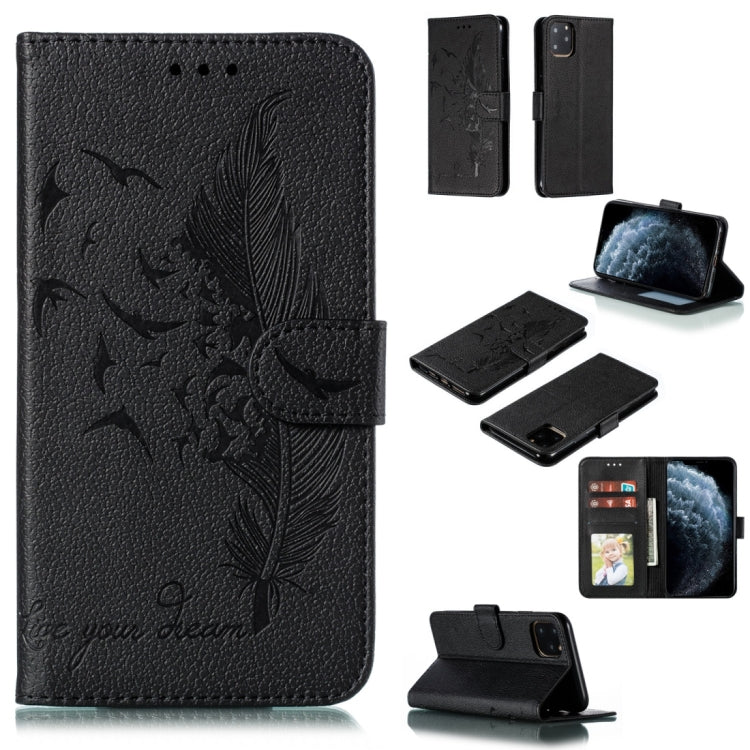 For iPhone 11 Pro Feather Pattern Litchi Texture Horizontal Flip Leather Case with Wallet & Holder & Card Slots (Black) - iPhone 11 Pro Cases by buy2fix | Online Shopping UK | buy2fix