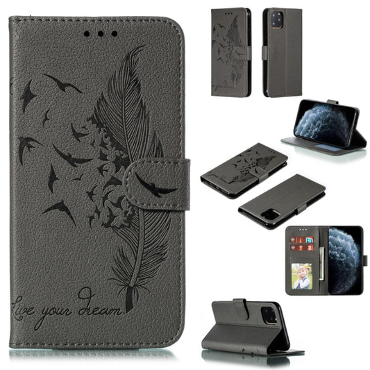 For iPhone 11 Pro Feather Pattern Litchi Texture Horizontal Flip Leather Case with Wallet & Holder & Card Slots (Gray) - iPhone 11 Pro Cases by buy2fix | Online Shopping UK | buy2fix
