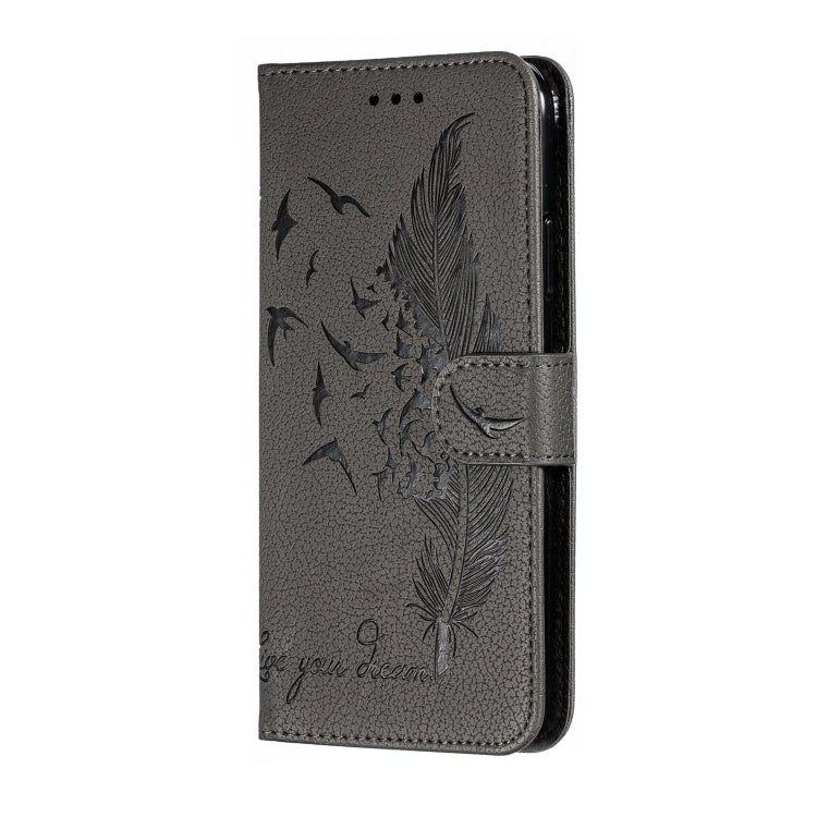 For iPhone 11 Pro Feather Pattern Litchi Texture Horizontal Flip Leather Case with Wallet & Holder & Card Slots (Gray) - iPhone 11 Pro Cases by buy2fix | Online Shopping UK | buy2fix