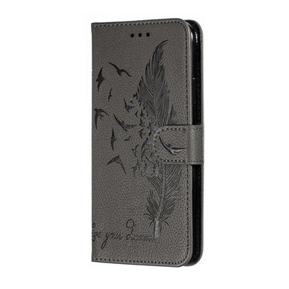 For iPhone 11 Pro Feather Pattern Litchi Texture Horizontal Flip Leather Case with Wallet & Holder & Card Slots (Gray) - iPhone 11 Pro Cases by buy2fix | Online Shopping UK | buy2fix