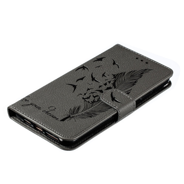 For iPhone 11 Pro Feather Pattern Litchi Texture Horizontal Flip Leather Case with Wallet & Holder & Card Slots (Gray) - iPhone 11 Pro Cases by buy2fix | Online Shopping UK | buy2fix