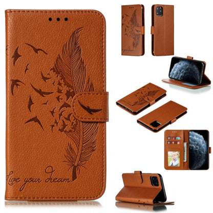 For iPhone 11 Pro Feather Pattern Litchi Texture Horizontal Flip Leather Case with Wallet & Holder & Card Slots (Brown) - iPhone 11 Pro Cases by buy2fix | Online Shopping UK | buy2fix