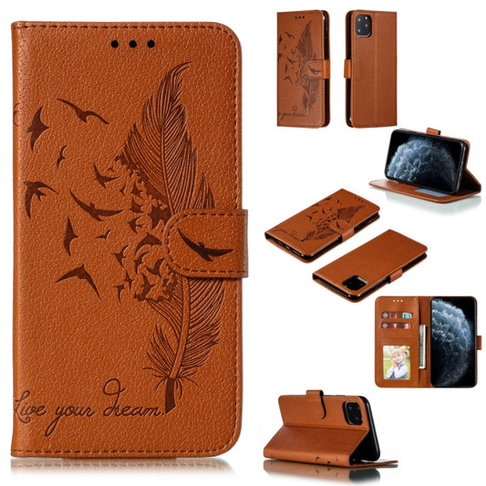 For iPhone 11 Pro Feather Pattern Litchi Texture Horizontal Flip Leather Case with Wallet & Holder & Card Slots (Brown) - iPhone 11 Pro Cases by buy2fix | Online Shopping UK | buy2fix
