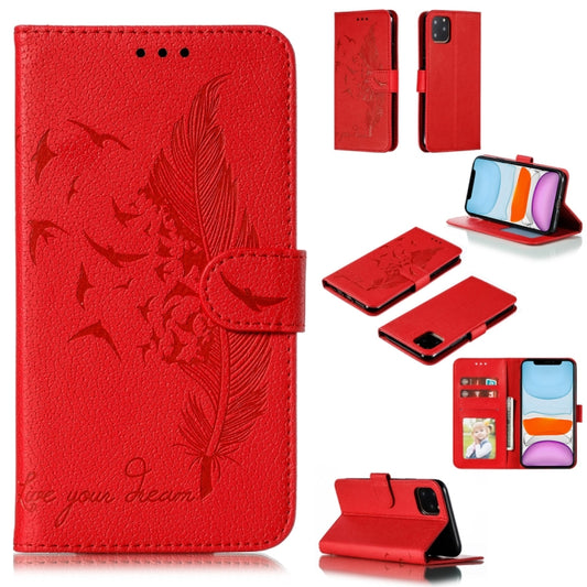 For iPhone 11 Feather Pattern Litchi Texture Horizontal Flip Leather Case with Wallet & Holder & Card Slots (Red) - iPhone 11 Cases by buy2fix | Online Shopping UK | buy2fix