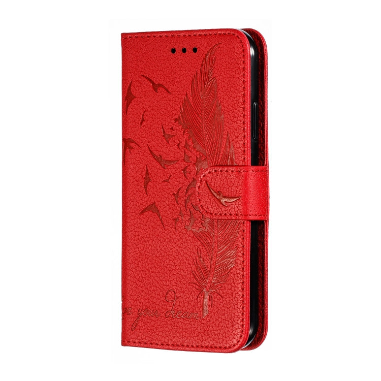 For iPhone 11 Feather Pattern Litchi Texture Horizontal Flip Leather Case with Wallet & Holder & Card Slots (Red) - iPhone 11 Cases by buy2fix | Online Shopping UK | buy2fix