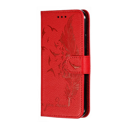 For iPhone 11 Feather Pattern Litchi Texture Horizontal Flip Leather Case with Wallet & Holder & Card Slots (Red) - iPhone 11 Cases by buy2fix | Online Shopping UK | buy2fix