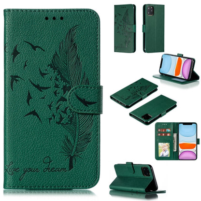 For iPhone 11 Feather Pattern Litchi Texture Horizontal Flip Leather Case with Wallet & Holder & Card Slots (Green) - iPhone 11 Cases by buy2fix | Online Shopping UK | buy2fix