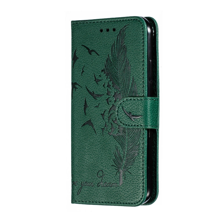 For iPhone 11 Feather Pattern Litchi Texture Horizontal Flip Leather Case with Wallet & Holder & Card Slots (Green) - iPhone 11 Cases by buy2fix | Online Shopping UK | buy2fix