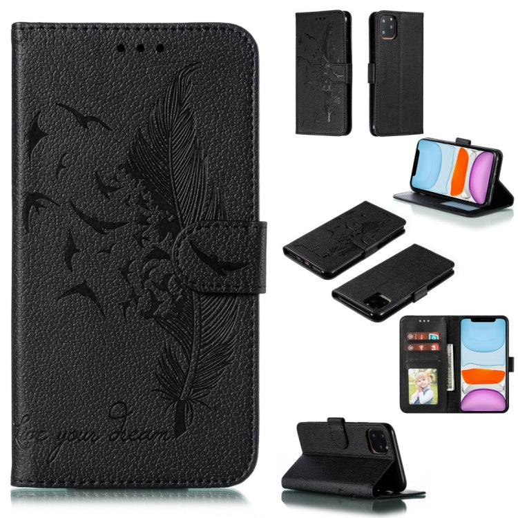 For iPhone 11 Feather Pattern Litchi Texture Horizontal Flip Leather Case with Wallet & Holder & Card Slots (Black) - iPhone 11 Cases by buy2fix | Online Shopping UK | buy2fix