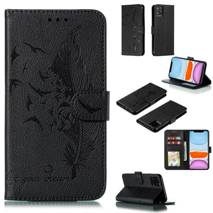 For iPhone 11 Feather Pattern Litchi Texture Horizontal Flip Leather Case with Wallet & Holder & Card Slots (Black) - iPhone 11 Cases by buy2fix | Online Shopping UK | buy2fix