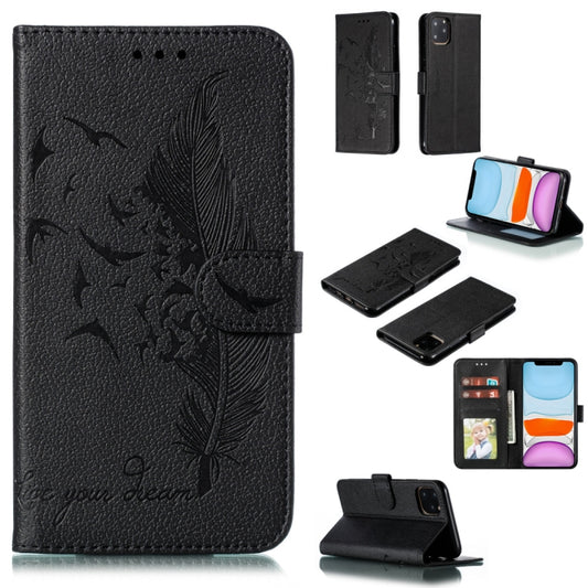For iPhone 11 Feather Pattern Litchi Texture Horizontal Flip Leather Case with Wallet & Holder & Card Slots (Black) - iPhone 11 Cases by buy2fix | Online Shopping UK | buy2fix