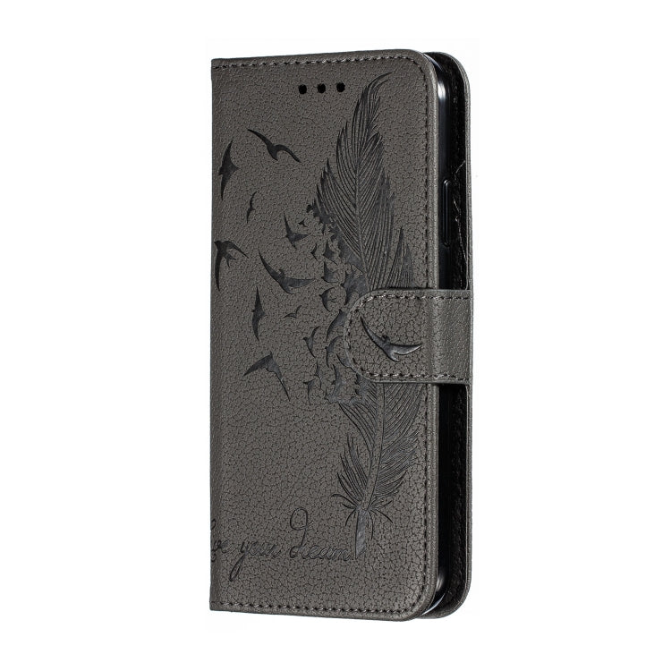 For iPhone 11 Feather Pattern Litchi Texture Horizontal Flip Leather Case with Wallet & Holder & Card Slots (Gray) - iPhone 11 Cases by buy2fix | Online Shopping UK | buy2fix