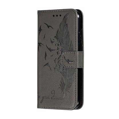 For iPhone 11 Feather Pattern Litchi Texture Horizontal Flip Leather Case with Wallet & Holder & Card Slots (Gray) - iPhone 11 Cases by buy2fix | Online Shopping UK | buy2fix