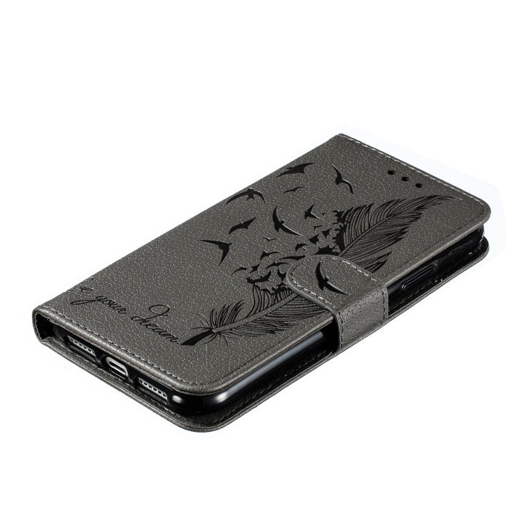 For iPhone 11 Feather Pattern Litchi Texture Horizontal Flip Leather Case with Wallet & Holder & Card Slots (Gray) - iPhone 11 Cases by buy2fix | Online Shopping UK | buy2fix