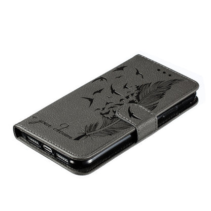 For iPhone 11 Feather Pattern Litchi Texture Horizontal Flip Leather Case with Wallet & Holder & Card Slots (Gray) - iPhone 11 Cases by buy2fix | Online Shopping UK | buy2fix