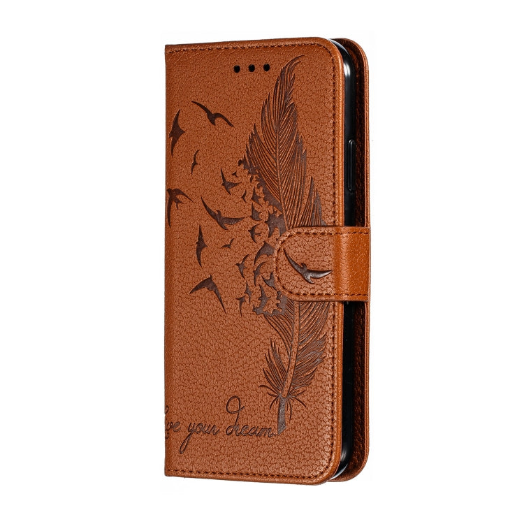 For iPhone 11 Feather Pattern Litchi Texture Horizontal Flip Leather Case with Wallet & Holder & Card Slots (Brown) - iPhone 11 Cases by buy2fix | Online Shopping UK | buy2fix