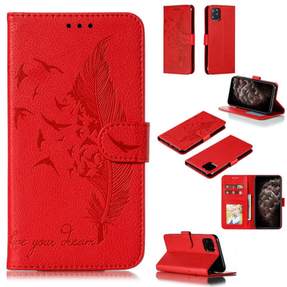 For iPhone 11 Pro Max Feather Pattern Litchi Texture Horizontal Flip Leather Case with Wallet & Holder & Card Slots (Red) - iPhone 11 Pro Max Cases by buy2fix | Online Shopping UK | buy2fix