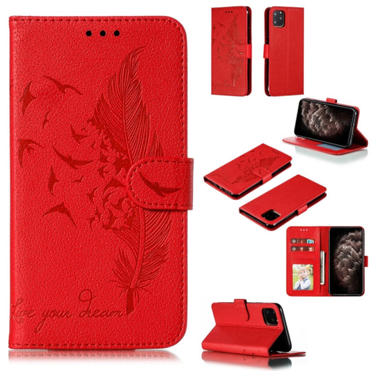 For iPhone 11 Pro Max Feather Pattern Litchi Texture Horizontal Flip Leather Case with Wallet & Holder & Card Slots (Red) - iPhone 11 Pro Max Cases by buy2fix | Online Shopping UK | buy2fix
