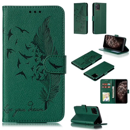 For iPhone 11 Pro Max Feather Pattern Litchi Texture Horizontal Flip Leather Case with Wallet & Holder & Card Slots (Green) - iPhone 11 Pro Max Cases by buy2fix | Online Shopping UK | buy2fix