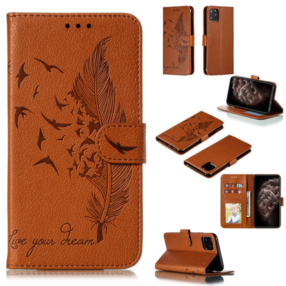 For iPhone 11 Pro Max Feather Pattern Litchi Texture Horizontal Flip Leather Case with Wallet & Holder & Card Slots (Brown) - iPhone 11 Pro Max Cases by buy2fix | Online Shopping UK | buy2fix
