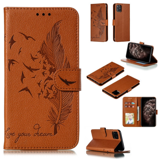 For iPhone 11 Pro Max Feather Pattern Litchi Texture Horizontal Flip Leather Case with Wallet & Holder & Card Slots (Brown) - iPhone 11 Pro Max Cases by buy2fix | Online Shopping UK | buy2fix