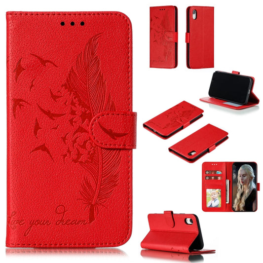 For iPhone XR Feather Pattern Litchi Texture Horizontal Flip Leather Case with Wallet & Holder & Card Slots(Red) - More iPhone Cases by buy2fix | Online Shopping UK | buy2fix