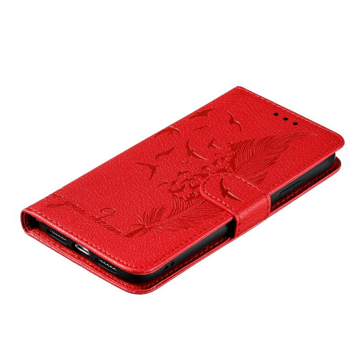 For iPhone XR Feather Pattern Litchi Texture Horizontal Flip Leather Case with Wallet & Holder & Card Slots(Red) - More iPhone Cases by buy2fix | Online Shopping UK | buy2fix