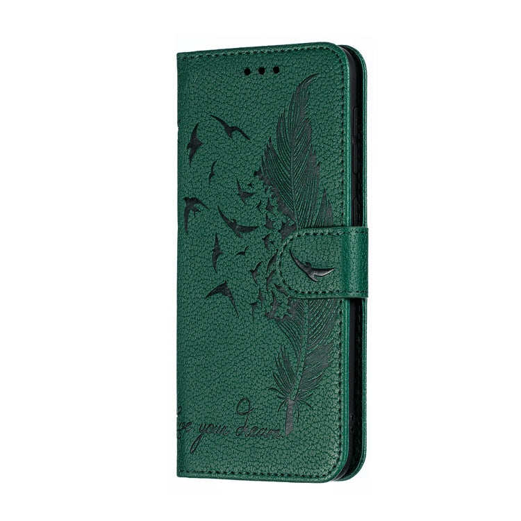Feather Pattern Litchi Texture Horizontal Flip Leather Case with Wallet & Holder & Card Slots For Galaxy A10(Green) by buy2fix
