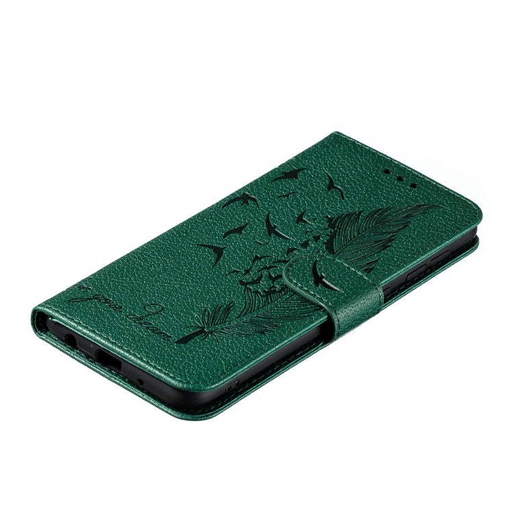 Feather Pattern Litchi Texture Horizontal Flip Leather Case with Wallet & Holder & Card Slots For Galaxy A10(Green) by buy2fix