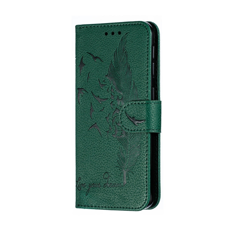 Feather Pattern Litchi Texture Horizontal Flip Leather Case with Wallet & Holder & Card Slots For Galaxy A20e(Green) by buy2fix
