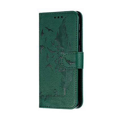 Feather Pattern Litchi Texture Horizontal Flip Leather Case with Wallet & Holder & Card Slots For Galaxy A20e(Green) by buy2fix