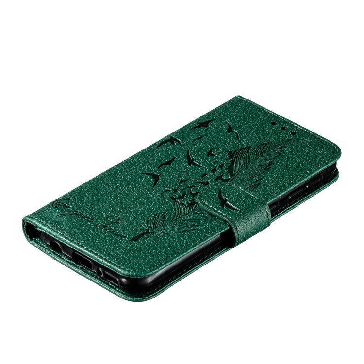 Feather Pattern Litchi Texture Horizontal Flip Leather Case with Wallet & Holder & Card Slots For Galaxy A20e(Green) by buy2fix