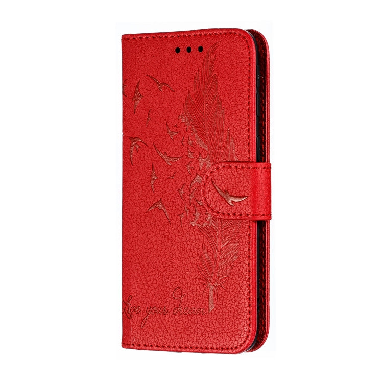 Feather Pattern Litchi Texture Horizontal Flip Leather Case with Wallet & Holder & Card Slots For Galaxy A40(Red) by buy2fix