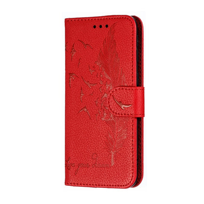 Feather Pattern Litchi Texture Horizontal Flip Leather Case with Wallet & Holder & Card Slots For Galaxy A40(Red) by buy2fix