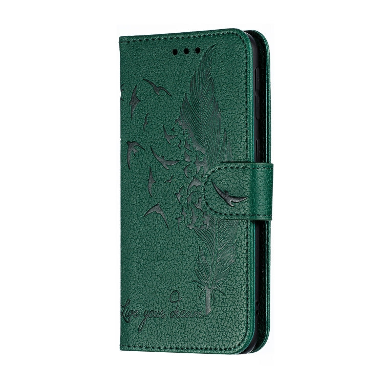 Feather Pattern Litchi Texture Horizontal Flip Leather Case with Wallet & Holder & Card Slots For Galaxy A40(Green) by buy2fix