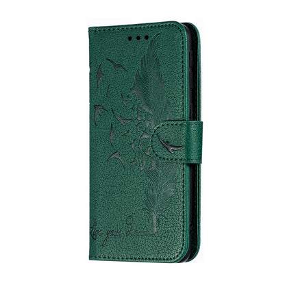 Feather Pattern Litchi Texture Horizontal Flip Leather Case with Wallet & Holder & Card Slots For Galaxy A40(Green) by buy2fix