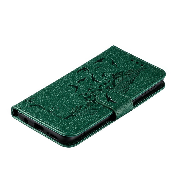 Feather Pattern Litchi Texture Horizontal Flip Leather Case with Wallet & Holder & Card Slots For Galaxy A40(Green) by buy2fix