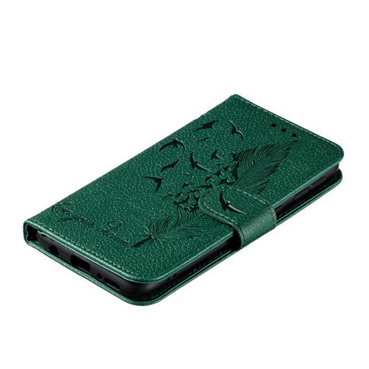 Feather Pattern Litchi Texture Horizontal Flip Leather Case with Wallet & Holder & Card Slots For Galaxy A40(Green) by buy2fix