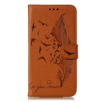 Feather Pattern Litchi Texture Horizontal Flip Leather Case with Wallet & Holder & Card Slots For Galaxy A50(Brown) by buy2fix