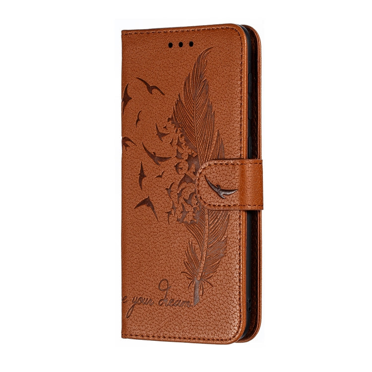 Feather Pattern Litchi Texture Horizontal Flip Leather Case with Wallet & Holder & Card Slots For Galaxy A50(Brown) by buy2fix