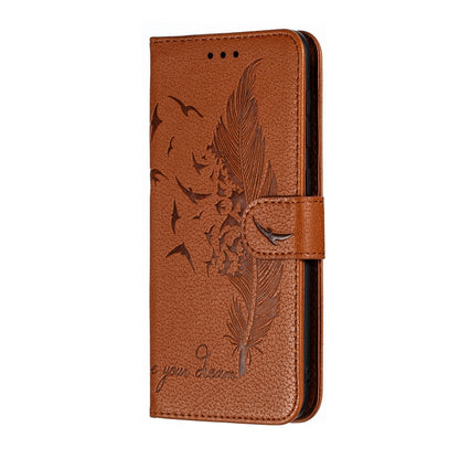 Feather Pattern Litchi Texture Horizontal Flip Leather Case with Wallet & Holder & Card Slots For Galaxy A50(Brown) by buy2fix