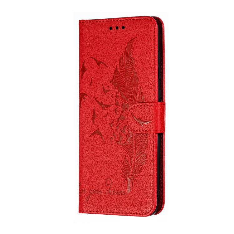 Feather Pattern Litchi Texture Horizontal Flip Leather Case with Wallet & Holder & Card Slots For Galaxy A70(Red) by buy2fix