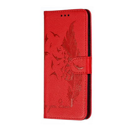 Feather Pattern Litchi Texture Horizontal Flip Leather Case with Wallet & Holder & Card Slots For Galaxy A70(Red) by buy2fix