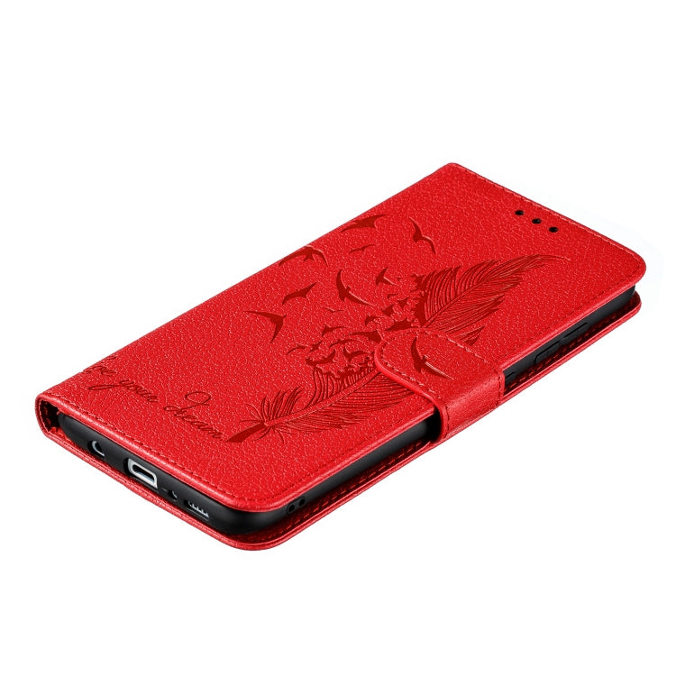 Feather Pattern Litchi Texture Horizontal Flip Leather Case with Wallet & Holder & Card Slots For Galaxy A70(Red) by buy2fix