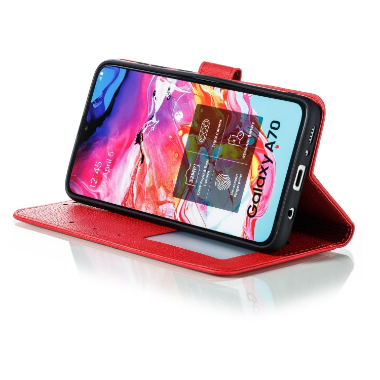 Feather Pattern Litchi Texture Horizontal Flip Leather Case with Wallet & Holder & Card Slots For Galaxy A70(Red) by buy2fix